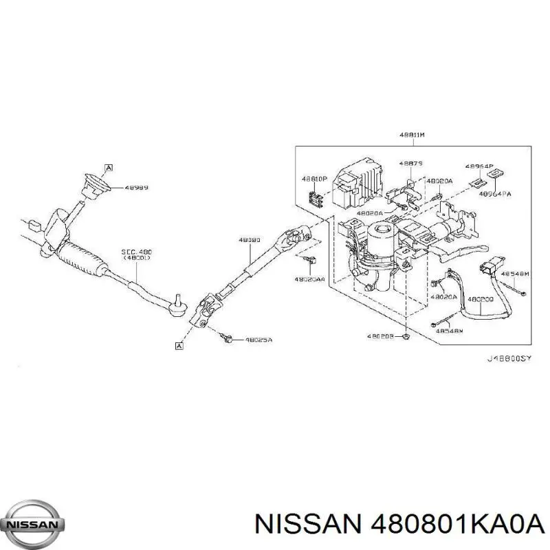 480801KA0A Nissan вал рулевой колонки нижний