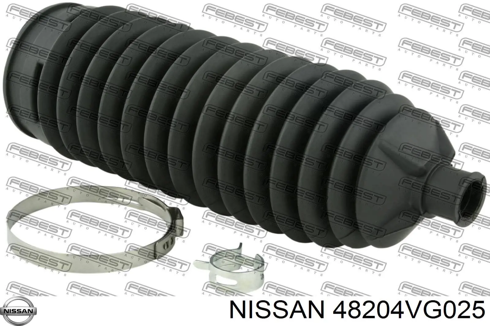 48204VG025 Nissan bota de proteção direita do mecanismo de direção (de cremalheira)