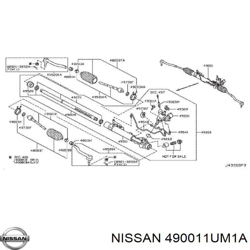 490011UM1A Nissan cremalheira da direção