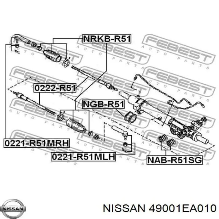 49001EA010 Nissan cremalheira da direção