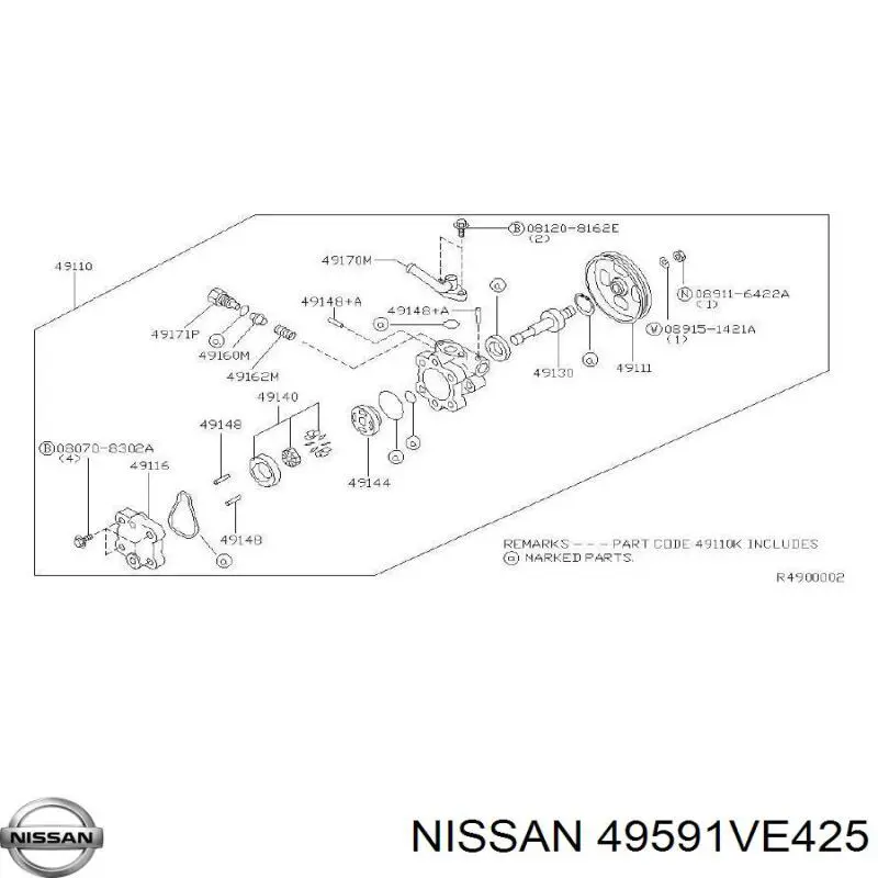 Ремкомплект насоса ГУР 49591VE425 Nissan