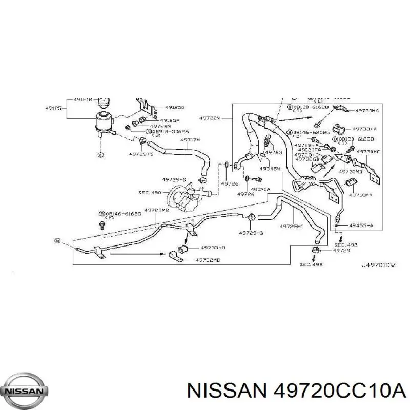 49720CC10A Nissan шланг гур высокого давления от насоса до рейки (механизма)