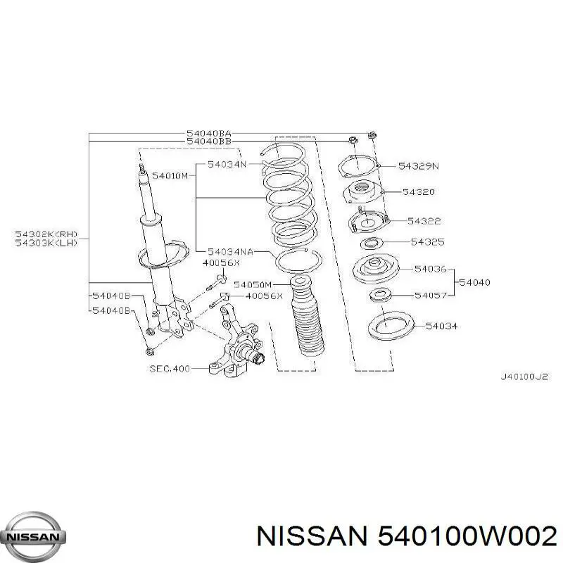 Передняя пружина 540100W002 Nissan