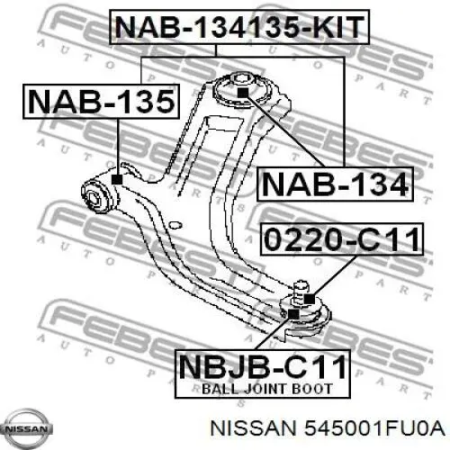 Рычаг передней подвески нижний правый 545001FU0A Nissan