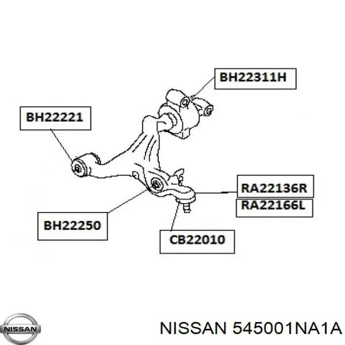 Правый рычаг передней нижней подвески Nissan/Infiniti 545001NA1A цена, от 267.44 USD