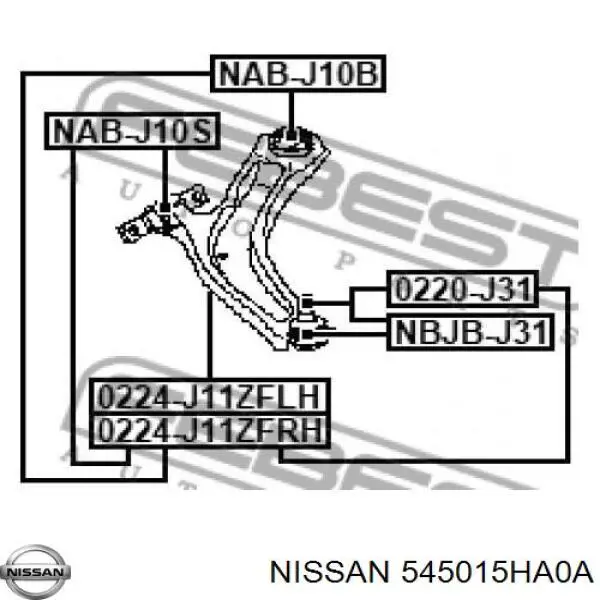 545015HA0A Nissan braço oscilante inferior esquerdo de suspensão dianteira