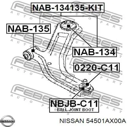 54501AX00A Nissan braço oscilante inferior esquerdo de suspensão dianteira