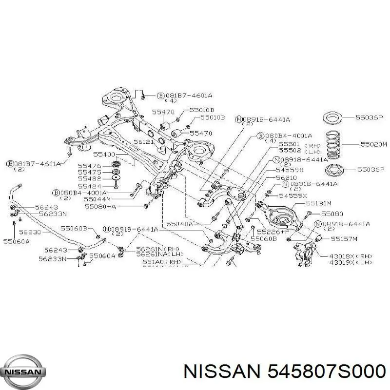 Болт крепления заднего нижнего рычага, внутренний на Nissan Pathfinder R51