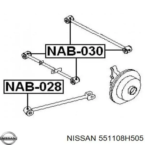 551108H505 Nissan braço oscilante (tração longitudinal inferior esquerdo/direito de suspensão traseira)