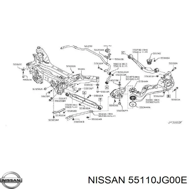 Рычаг задней подвески нижний правый 55110JG00E Nissan