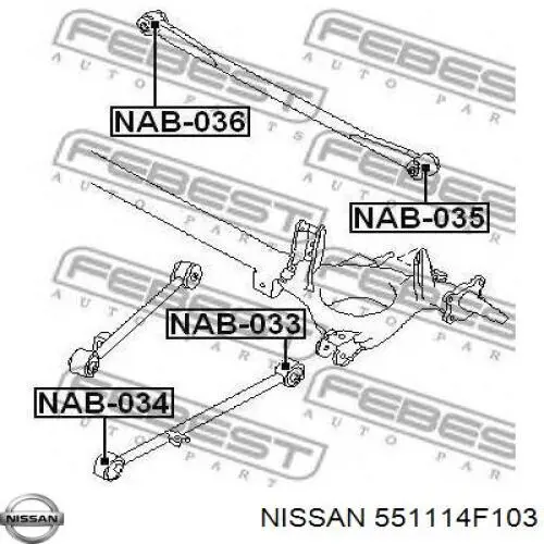 551114F103 Nissan braço oscilante (tração longitudinal inferior esquerdo de suspensão traseira)