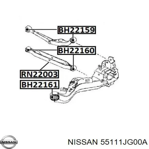 55111JG00A Nissan braço oscilante inferior esquerdo de suspensão traseira