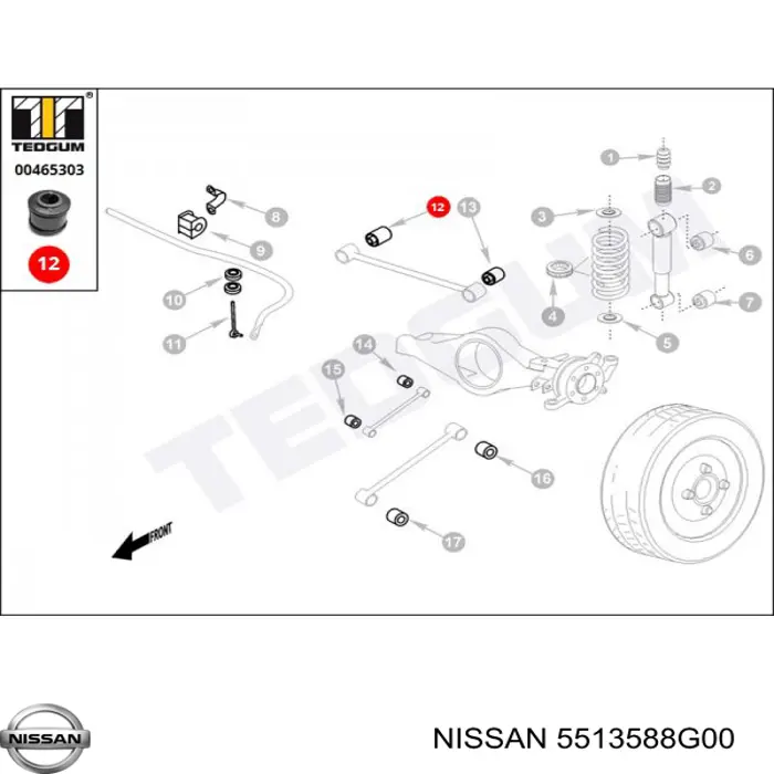 Купить 5513588G00 Nissan/Infiniti Сайлентблок заднего поперечного рычага