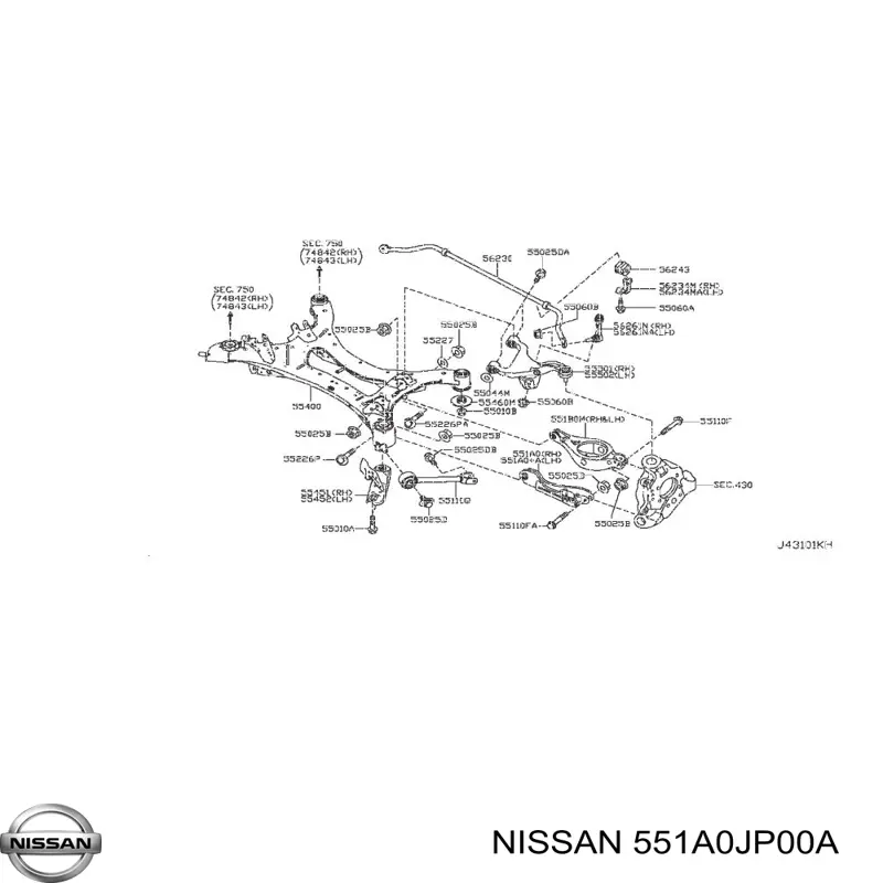 Рычаг задней подвески поперечный правый 551A0JP00A Nissan