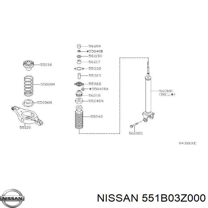 Сайлентблок заднего поперечного рычага Nissan 551B03Z000