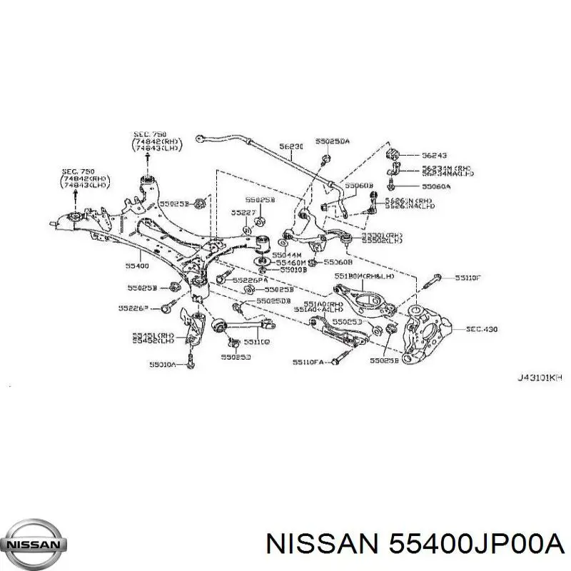 Балка задней подвески (подрамник) 55400JP00A Nissan