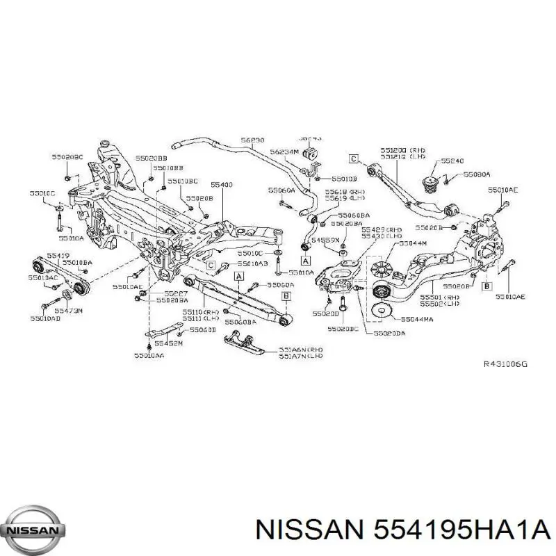 554195HA1A Nissan/Infiniti Кронштейн (траверса) переднего редуктора задняя