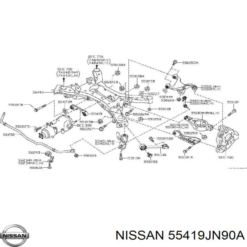 55419JP00A Nissan кронштейн (траверса заднего редуктора задняя)