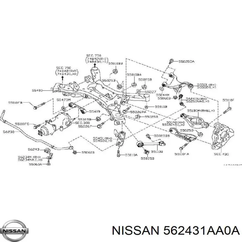 Резинка заднего стабилизатора Nissan/Infiniti 562431AA0A цена, от 5.33 USD