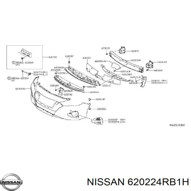 620224RB0H Nissan pára-choque dianteiro