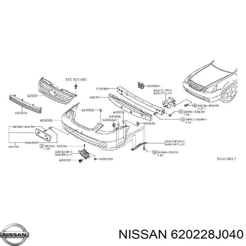 Передний бампер 620228J040 Nissan