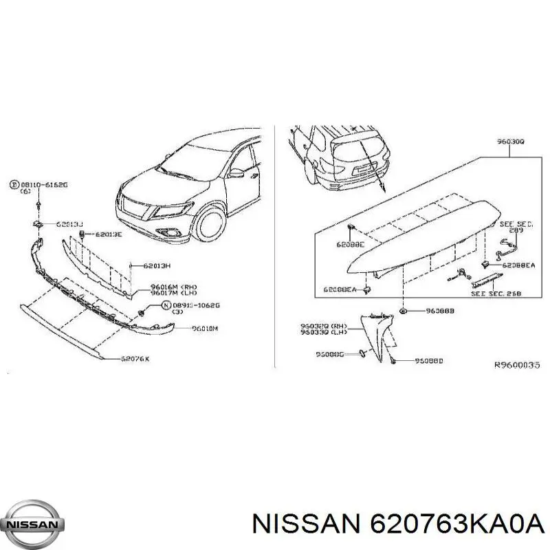 Купить 620763KA0A Nissan/Infiniti Молдинг решетки бампера переднего нижний