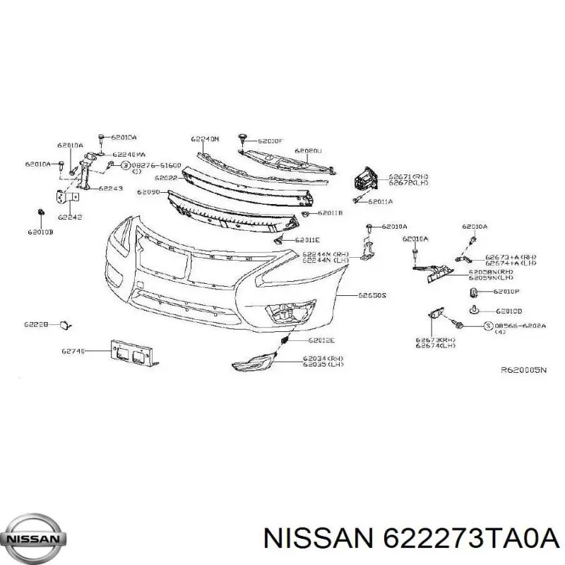 622273TA0A Nissan consola do pára-choque dianteiro esquerdo