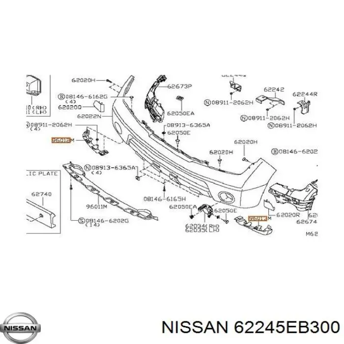 62245EB300 Nissan/Infiniti Кронштейн бампера переднего внешний левый