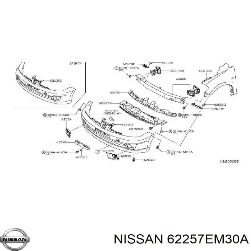 Заглушка (решетка) противотуманных фар бампера переднего левая на Nissan Tiida C11X