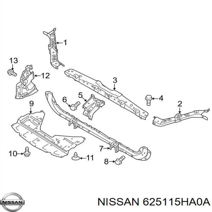 625115HA0A Nissan suporte superior do radiador (painel de montagem de fixação das luzes)