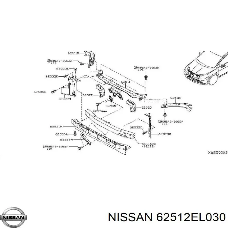 Suporte direito do radiador (painel de montagem de fixação das luzes) para Nissan Tiida (C11X)