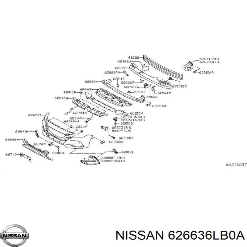 62663-6LB0A Nissan proteção do pára-choque dianteiro