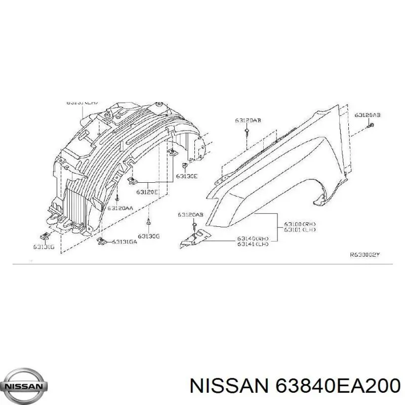 Правый подкрылок переднего крыла Nissan/Infiniti 63840EA200 цена, от 142.93 USD