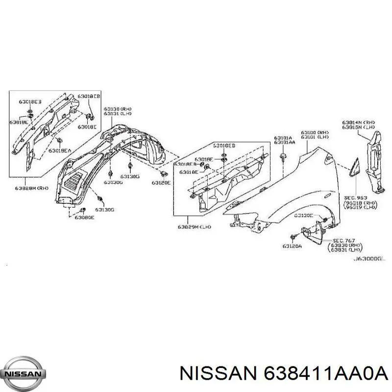 Подкрылок передний левый Ниссан Мурано Z51 (Nissan Murano)