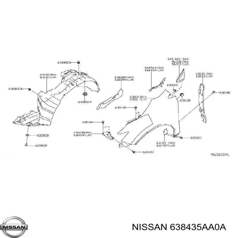Guarda-barras esquerdo do pára-lama dianteiro para Nissan Murano (Z52)