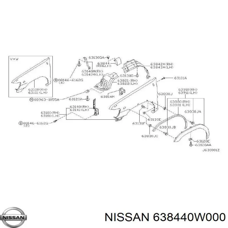 Подкрылок крыла переднего правый передний 638440W000 Nissan