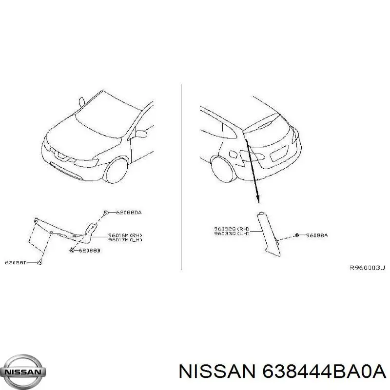 Спойлер переднего бампера правый Nissan/Infiniti 638444BA0A цена, от 44.95 USD