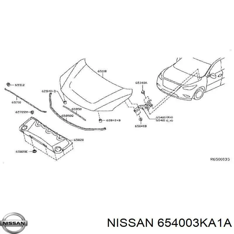 654003KA1A Nissan петля капота правая