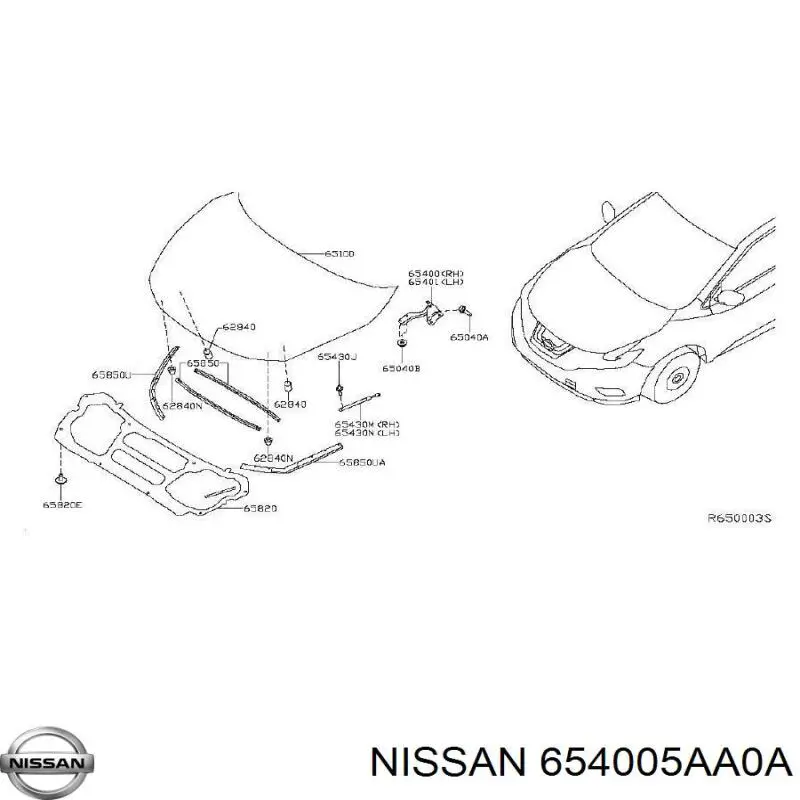 654005AA0A Nissan gozno da capota direito