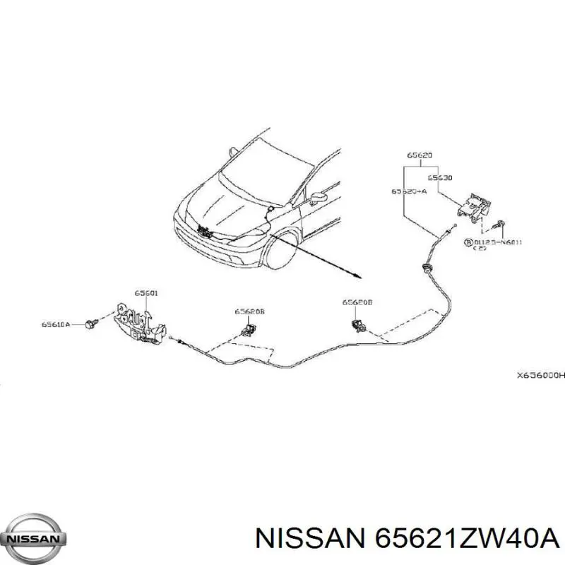 Трос открывания капота Nissan/Infiniti 65621ZW40A цена, от 42.33 USD