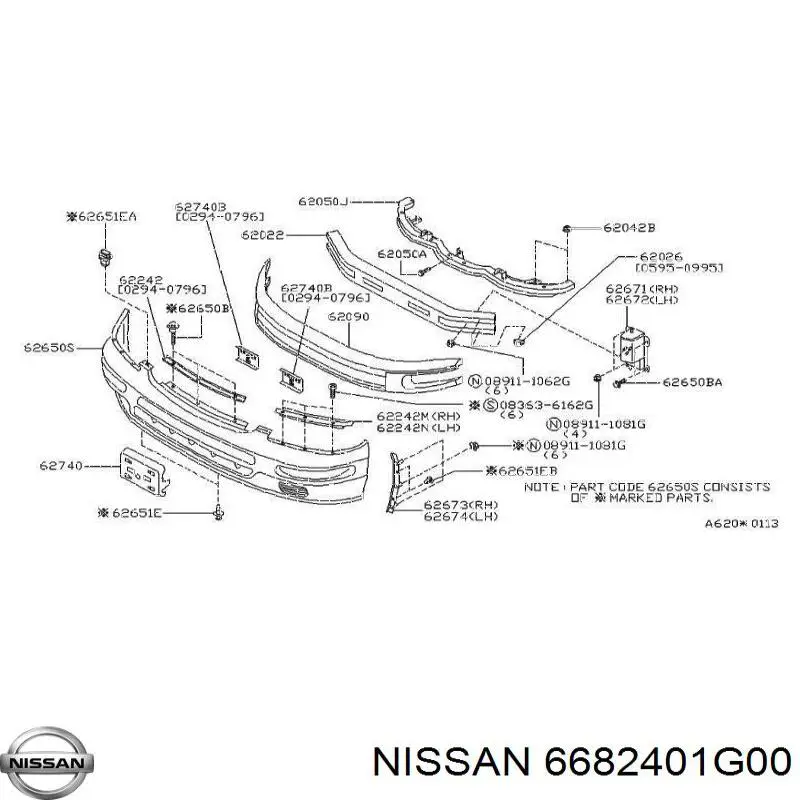 6682401G00 Nissan пистон (клип крепления бампера переднего)