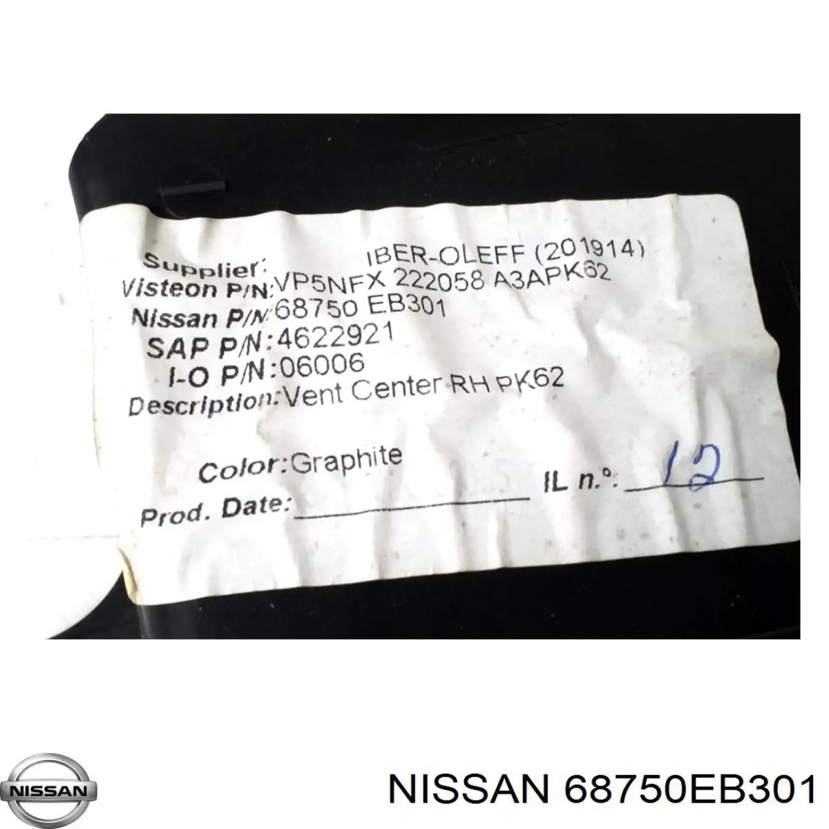 Решетка вентиляции салона на "торпедо" Nissan/Infiniti 68750EB301 цена, от 16.37 USD