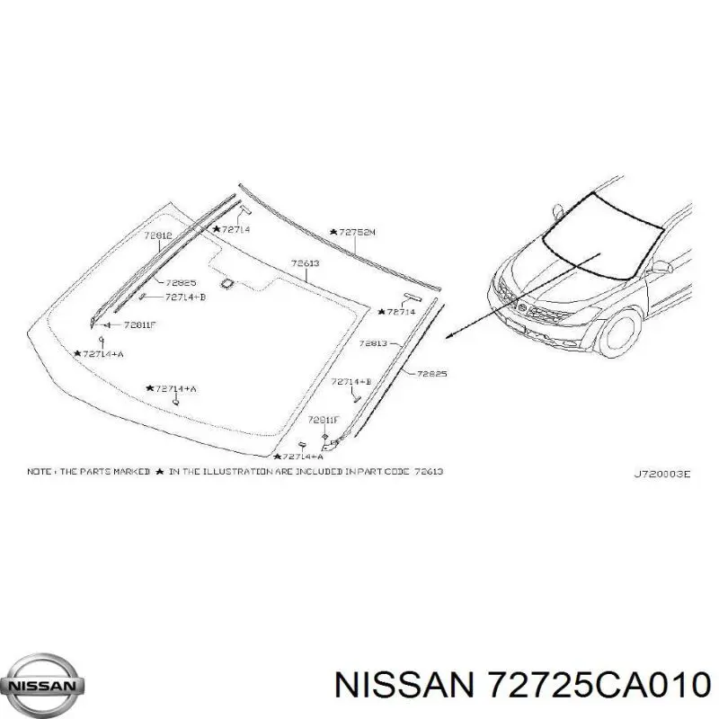 Уплотнитель лобового стекла левый/правый Nissan/Infiniti 72725CA010 цена, от 59.74 USD