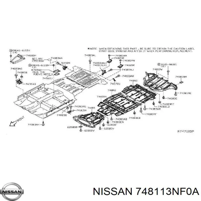 Защита двигателя задняя Nissan/Infiniti 748113NF0A цена, от 14.11 USD