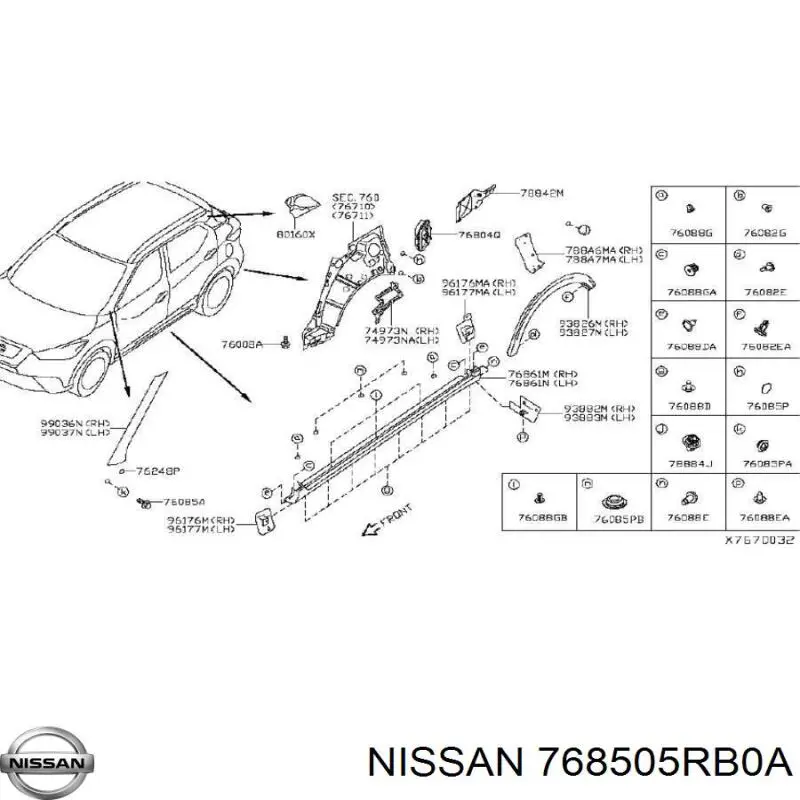 768505RB0A Nissan/Infiniti Накладка наружняя (молдинг) порога, правый