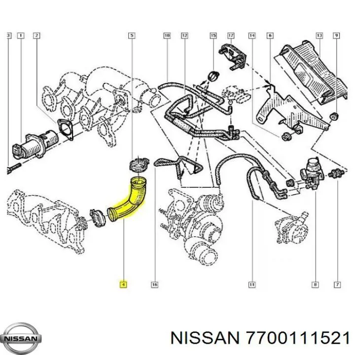 7700111521 Nissan патрубок системы рециркуляции отработавших газов egr