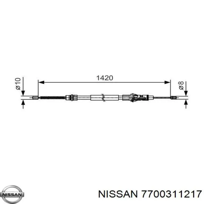 Трос ручного тормоза задний правый/левый Nissan 7700311217
