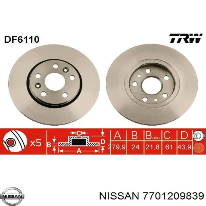 Передние тормозные диски 7701209839 Nissan/Infiniti