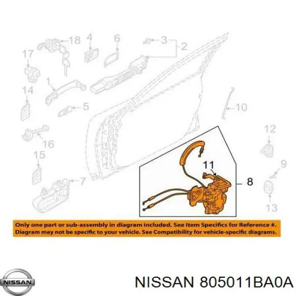 Замок двери передней левой 805011BA0A Nissan