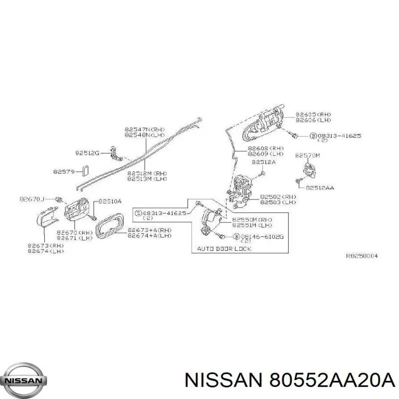 Мотор-привод открытия/закрытия замка двери передней правой Nissan 80552AA20A